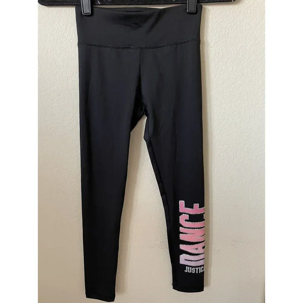 Justice Black Dance Glitter Sparkle High Waist Full Length Leggings Size 12